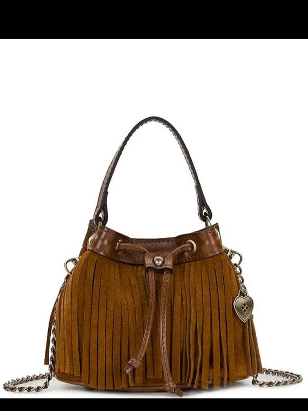 Patricia Nash Brown Suede Fringe Drawstring Mini Hobo And Crossbody Bag - Picture 2 of 14